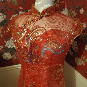 Chinese Sequined Gold and Red Dress